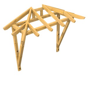 3D Ansicht Holzvordach Odenwald Typ2 22° Strebe gerade