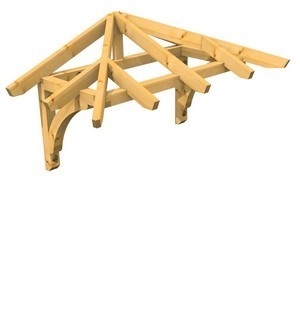 3D Ansicht Holzvordach Odenwald Typ1 22° Kopfband gebogen