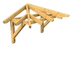 3D Ansicht Holzvordach Odenwald Typ1 22° mit Kopfband gerade