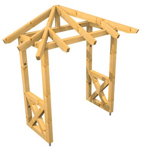 3D Ansicht Holzvordach Odenwald Typ1 22° Seitenwand gerade mit geraden Andreaskreuz
