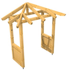 3D Ansicht Holzvordach Odenwald Typ1 22° Seitenwand gerade gefüllt
