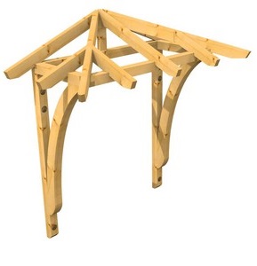 3D Ansicht Holzvordach Odenwald Typ1 22° Strebe gebogen