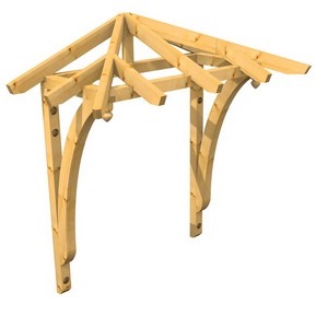 3D Ansicht Holzvordach Odenwald Typ1 22° Strebe gebogen mit Zierzapfen