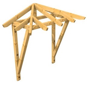 3D Ansicht Holzvordach Odenwald Typ1 22° Strebe gerade