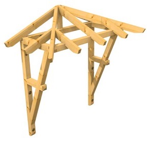3D Ansicht Holzvordach Odenwald Typ1 22° Strebe mit Zierriegel