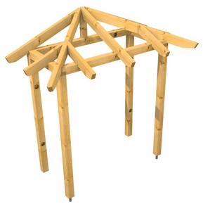 3D Ansicht Holzvordach Odenwald Typ1 22° Stütze mit Wandstütze