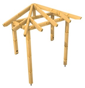 3D Ansicht Holzvordach Odenwald Typ1 22° Stützen vorn