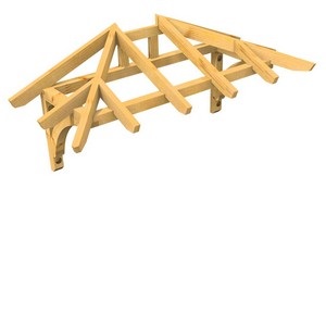 3D Ansicht Holzvordach Odenwald Typ2 22° Kopfband gebogen