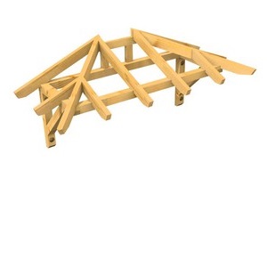 3D Ansicht Holzvordach Odenwald Typ2 22° mit Kopfband gerade