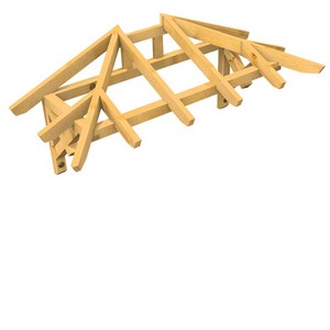 3D Ansicht Holzvordach Odenwald Typ2 22° Kopfband mit Zierstrebe