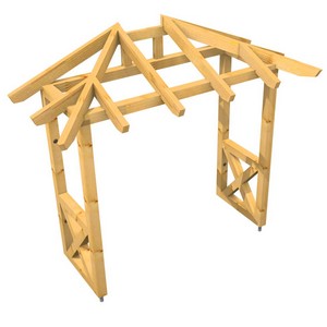 3D Ansicht Holzvordach Odenwald Typ2 22° Seitenwand gerade mit geraden Andreaskreuz