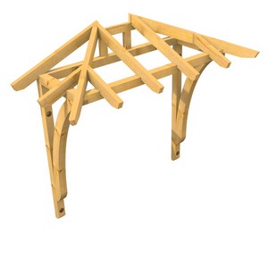 3D Ansicht Holzvordach Odenwald Typ2 22° Strebe gebogen