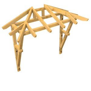 3D Ansicht Holzvordach Odenwald Typ2 22° Strebe mit Zierriegel