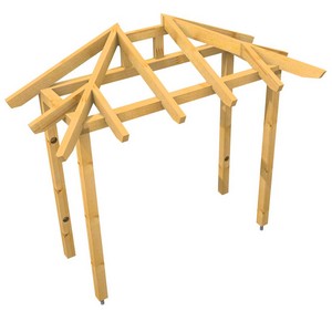 3D Ansicht Holzvordach Odenwald Typ2 22° Stütze mit Wandstütze