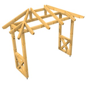 3D Ansicht Holzvordach Odenwald Typ3 22° Seitenwand gerade mit geraden Andreaskreuz
