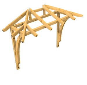 3D Ansicht Holzvordach Odenwald Typ3 22° Strebe gebogen