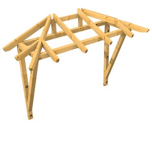 3D Ansicht Holzvordach Odenwald Typ3 22° Strebe gerade