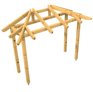 3D Ansicht Holzvordach Odenwald Typ3 22° Stütze mit Wandstütze