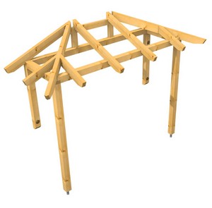 3D Ansicht Holzvordach Odenwald Typ3 22° Stützen vorn