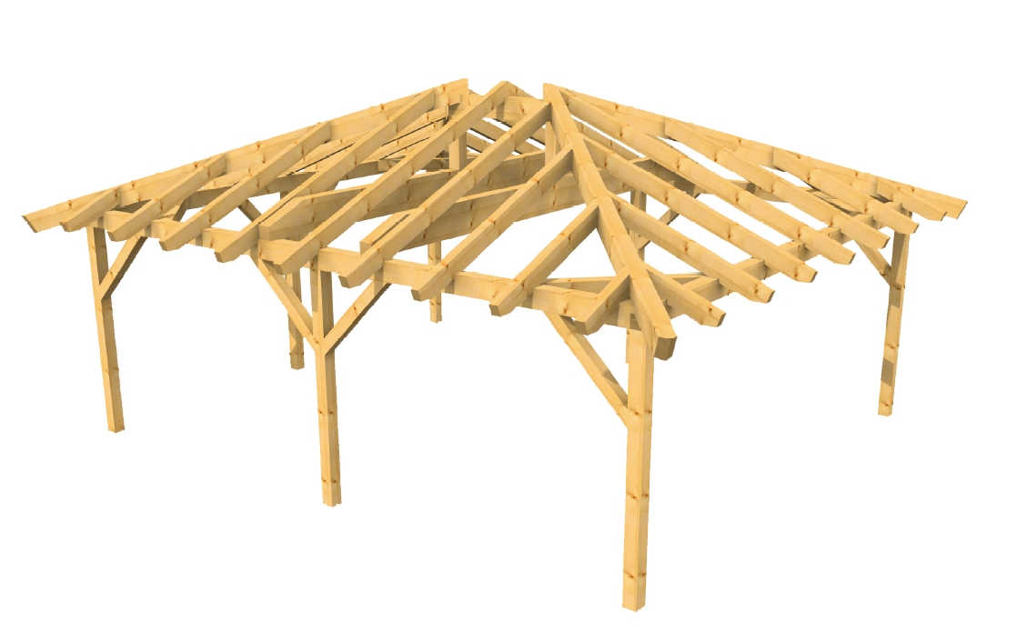 Holzcarport mit Walmdach Leimholz (BSH)