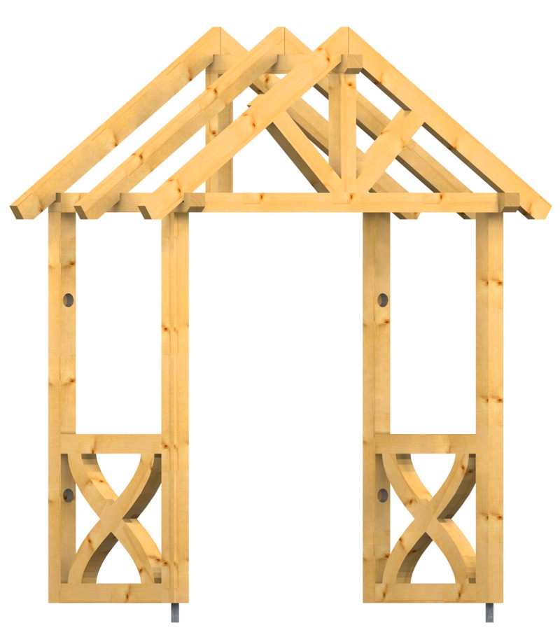 Holzvordach Seitenwand gerade mit gebogenem Andreaskreuz