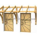 Holz-Vordach für zwei Haustüren 3D-Ansicht