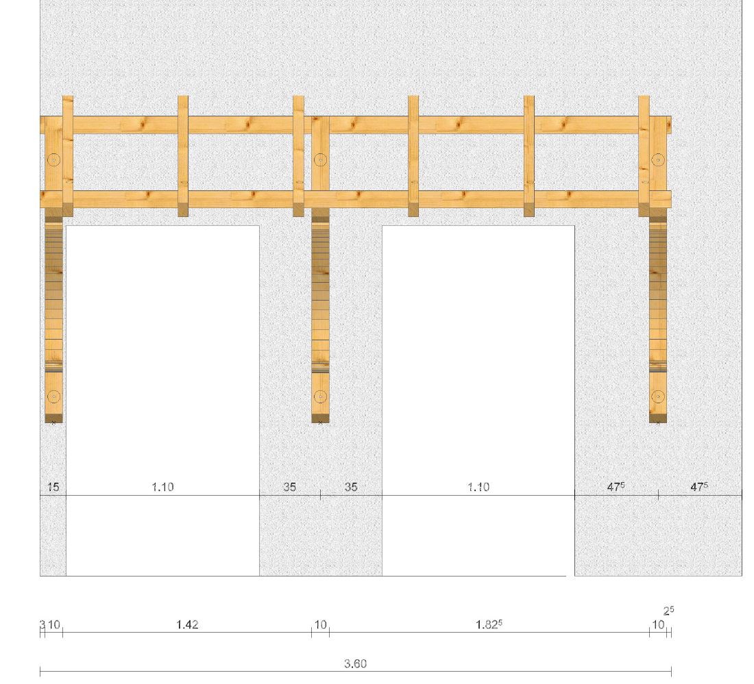 großes Holzvordach für 2 Haustueren Maße