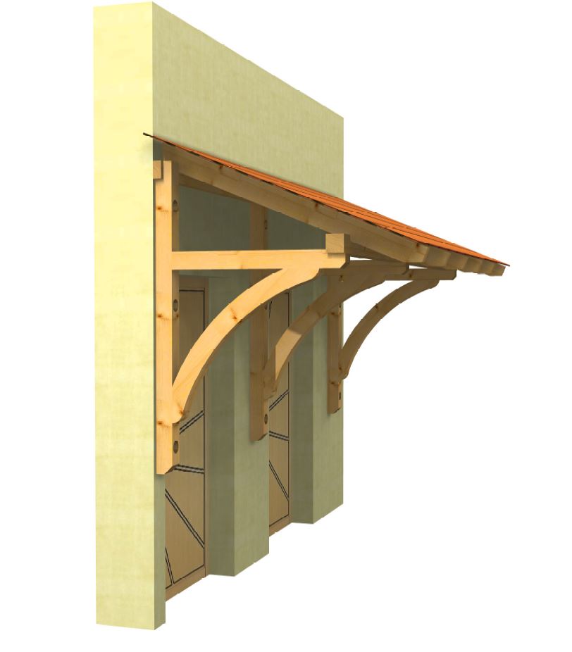 großes Holzvordach für 2 Haustueren Seitenansicht