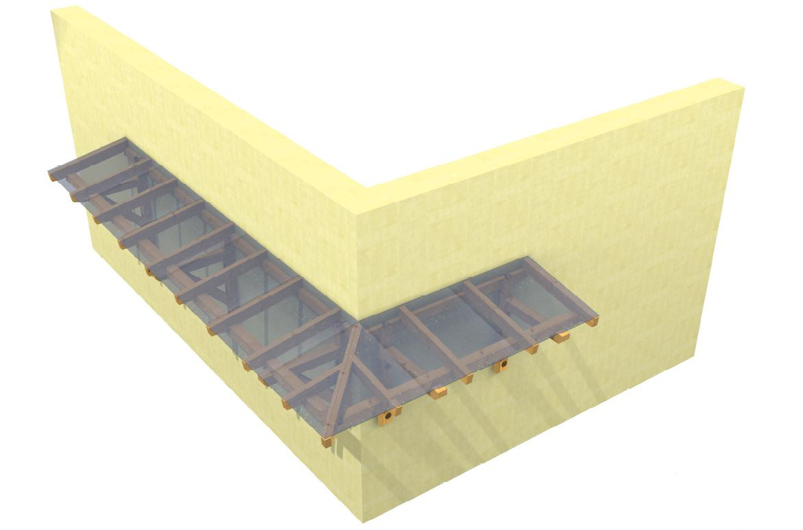 Grundriss-Eckvordach mit Glaseindeckung